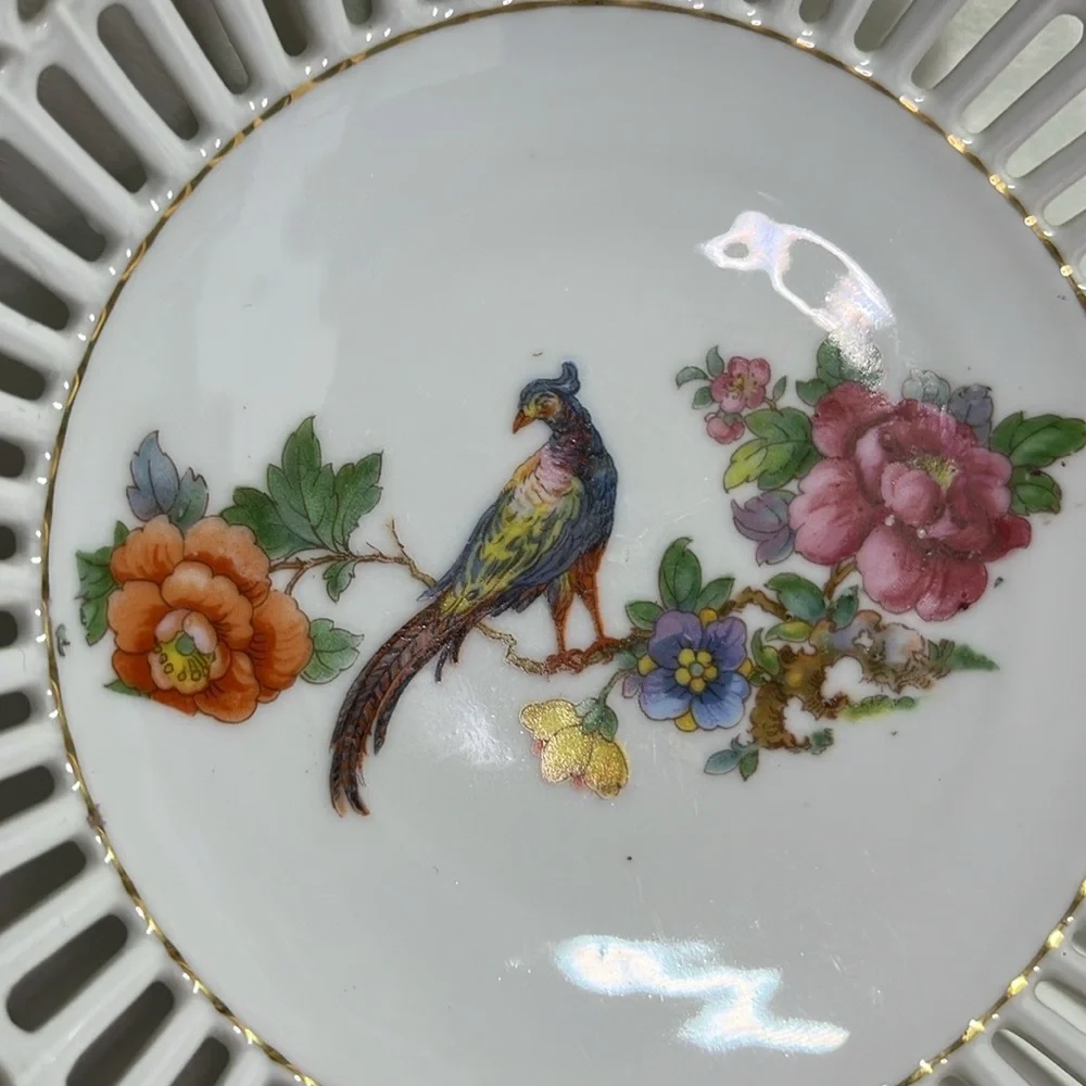 Vintage Arzberg Bavaria Porcelain Bowl Reticulated Peacock Germany